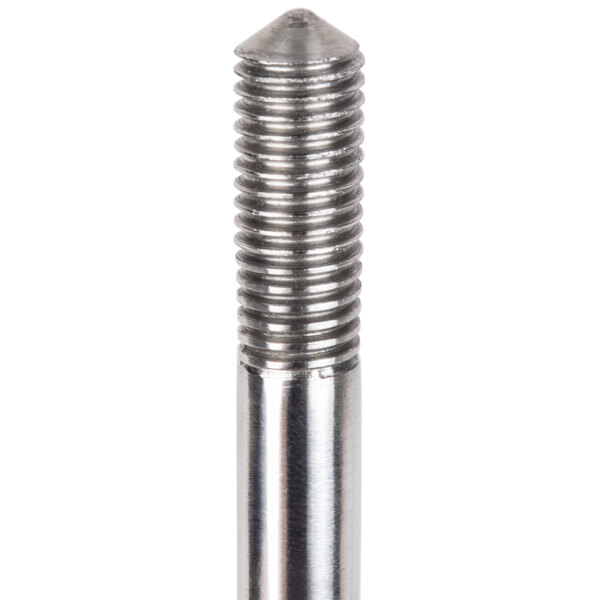 A stainless steel Avantco locking thumbscrew with a threaded head.