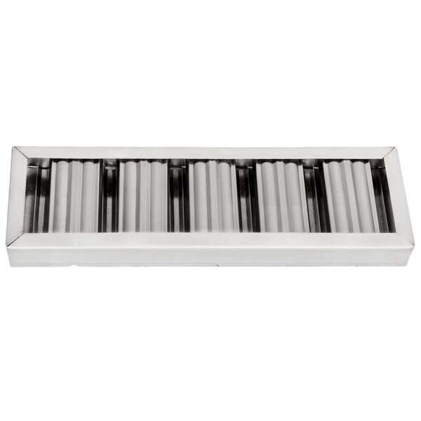 A stainless steel rectangular baffle filter with four bars.