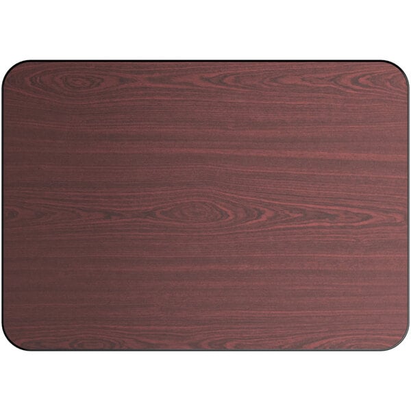 A Lancaster Table & Seating rectangular wood table top with a cherry wood surface and a black border.