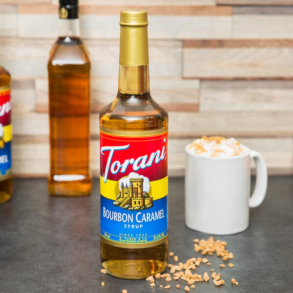 Torani Bourbon Caramel Flavoring Syrup 750 mL Glass Bottle