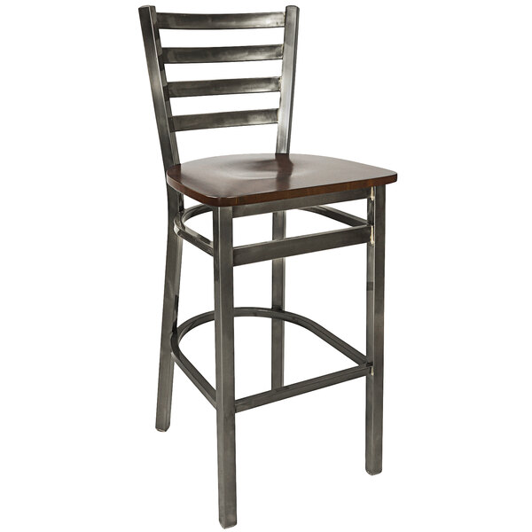 BFM Seating 2160BWNW-CL Lima Steel Bar Height Chair with Walnut Wooden Seat and Clear Coat Frame