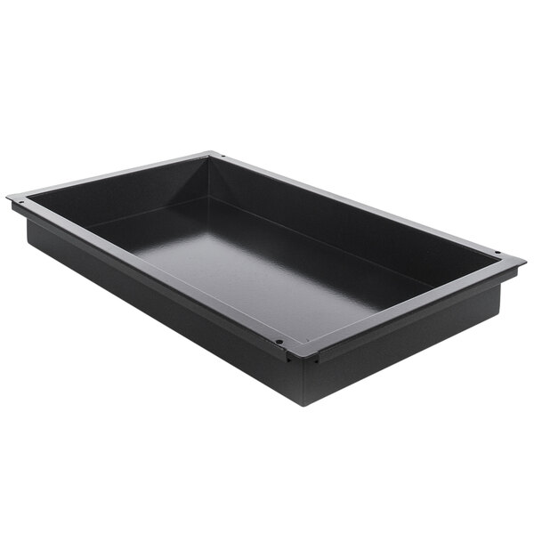 A black rectangular Rational granite enamel roasting pan with a lid.