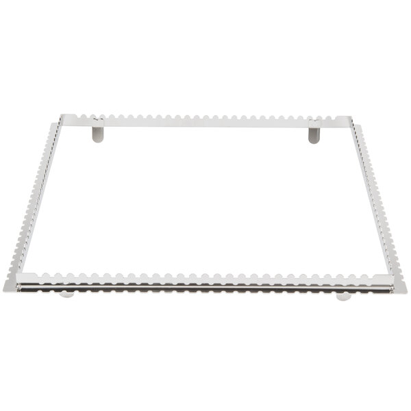 A white metal rectangular frame with metal corners.