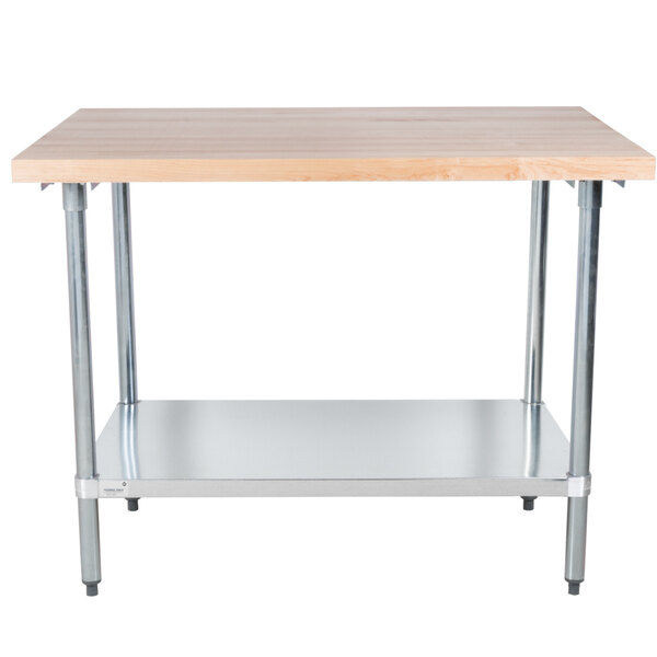 Advance Tabco H2G-244 Wood Top Work Table with Galvanized Base and Undershelf - 24" x 48"
