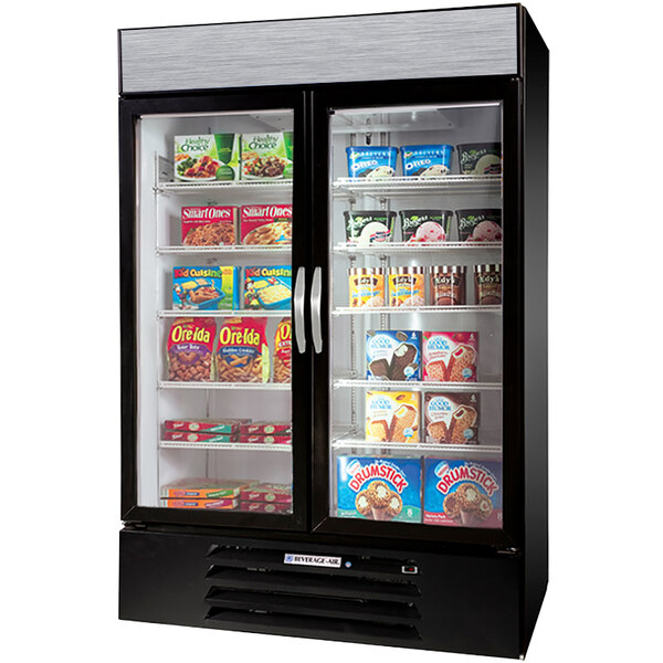 Beverage-Air MMF49-1-B-EL-LED MarketMax 52" Black Two Section Glass Door Merchandiser Freezer with Electronic Lock - 49 cu. ft.
