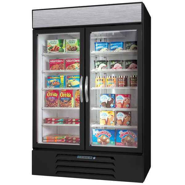 Beverage-Air MMF44-1-B-EL-LED MarketMax 47" Black Two Section Glass Door Merchandiser Freezer with Electronic Lock - 45 cu. ft.