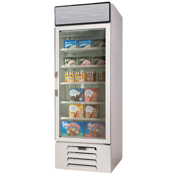 Beverage-Air MMF23-1-W-EL-LED MarketMax 27" White One Section Glass Door Merchandiser Freezer with Electronic Lock - 23 cu. ft.
