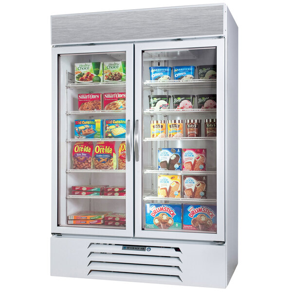 Beverage-Air MMF49-1-W-EL-LED MarketMax 52" White Two Section Glass Door Merchandiser Freezer with Electronic Lock - 49 cu. ft.