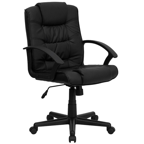 Flash Furniture GO-937M-BK-LEA-GG Mid-Back Black Leather Executive Office Chair with Arms and Spring Tilt Control