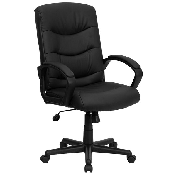 Flash Furniture GO-977-1-BK-LEA-GG Mid-Back Black Leather Executive Office Chair with Padded Arms and Tilt Lock Mechanism