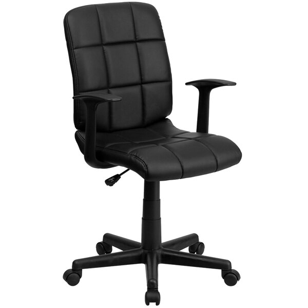 Flash Furniture GO-1691-1-BK-A-GG Mid-Back Black Quilted Vinyl Office Chair / Task Chair with Arms
