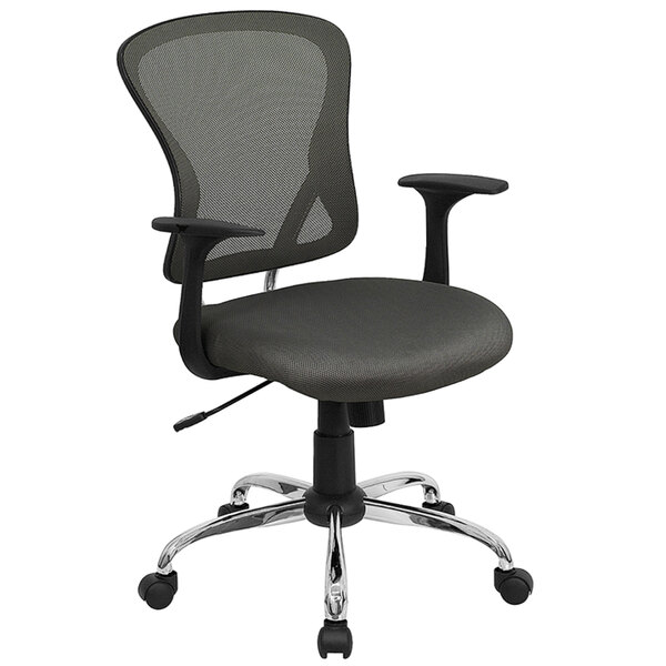 Flash Furniture H-8369F-DK-GY-GG Mid-Back Dark Gray Mesh Office Chair with Arms, Padded Seat, and Chrome Base