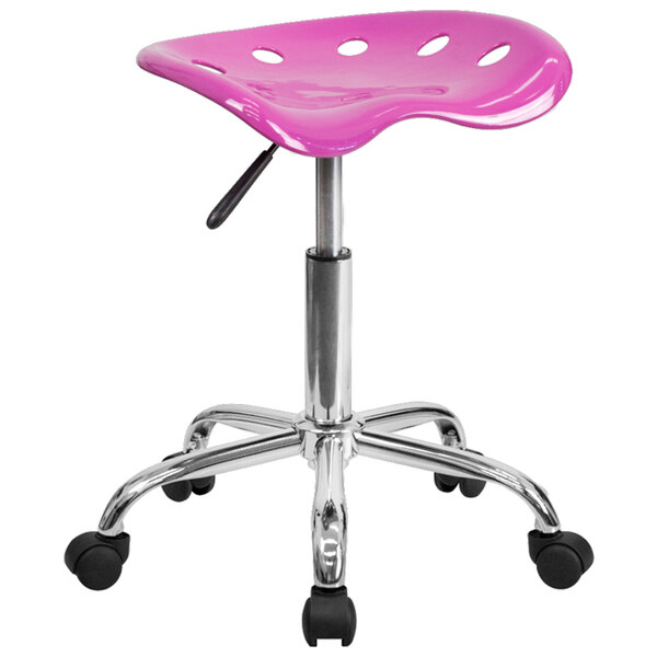 Flash Furniture LF-214A-CANDYHEART-GG Candyheart Pink Office Stool with Tractor Seat and Chrome Frame