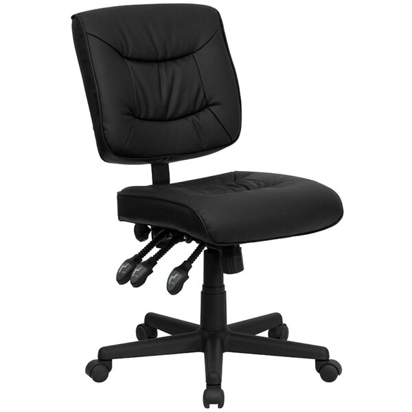 Flash Furniture GO-1574-BK-GG Mid-Back Black Leather Multi-Functional Office Chair / Task Chair