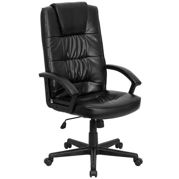 Flash Furniture GO-7102-GG High-Back Black Leather Executive Office Chair with Nylon Base and Padded Arms