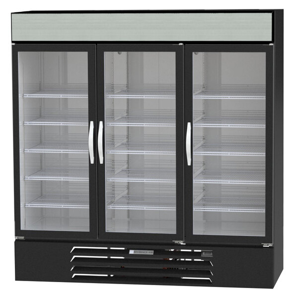 Beverage-Air MMR72-1-B-EL-LED MarketMax 75" Black Three Section Glass Door Merchandiser Refrigerator with Electronic Lock - 72 cu. ft.