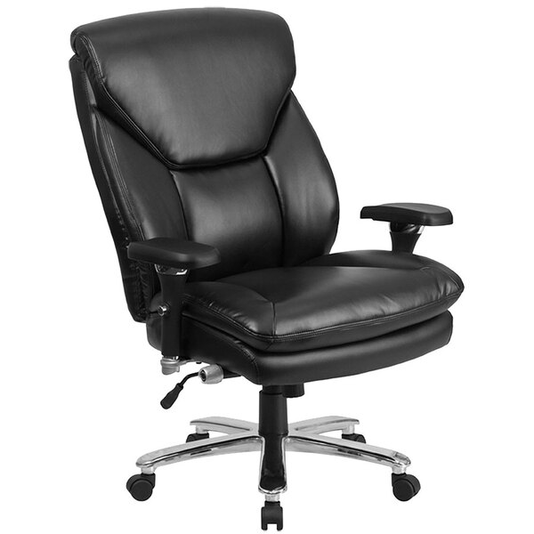 Flash Furniture GO-2085-LEA-GG High-Back Black Leather Intensive-Use Multi-Shift Swivel Office Chair with Lumbar Support Knob and Padded Arms