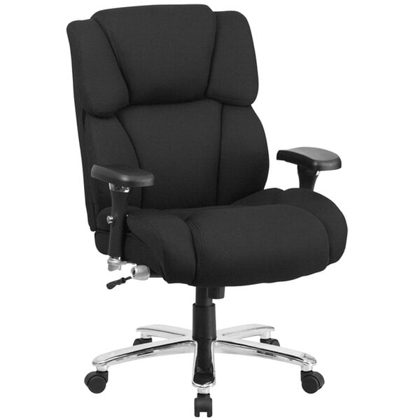 Flash Furniture GO-2149-GG High-Back Black Fabric Intensive-Use Multi-Shift Swivel Office Chair with Lumbar Support Knob, Headrest, and Padded Arms