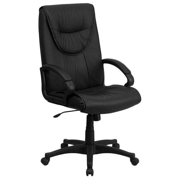 Flash Furniture BT-238-BK-GG High-Back Black Leather Executive Swivel Office Chair with Leather Padded Polyurethane Arms