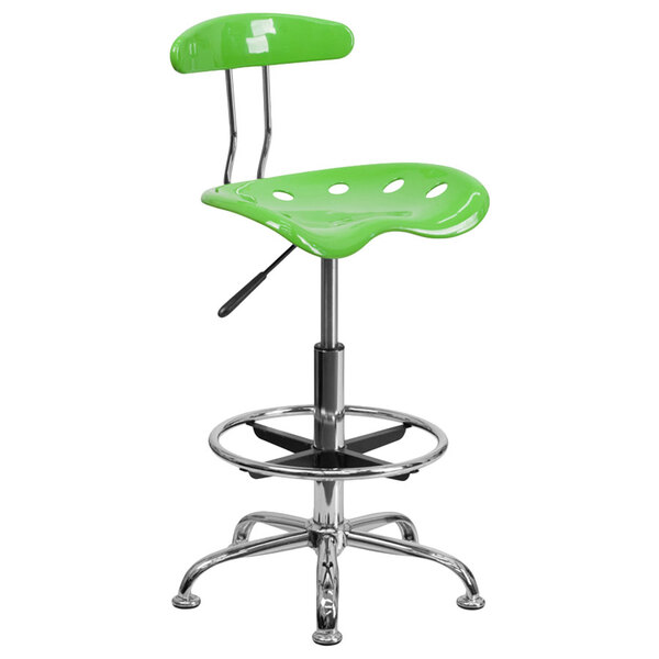 Flash Furniture LF-215-APPLEGREEN-GG Apple Green Drafting Stool with Tractor Seat and Chrome Frame