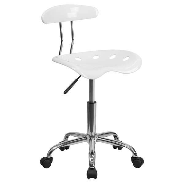 Flash Furniture LF-214-WHITE-GG White Office / Task Chair with Tractor Seat and Chrome Frame