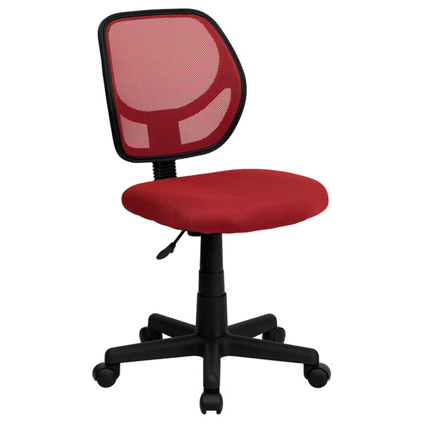 Flash Furniture WA-3074-RD-GG Mid-Back Red Mesh Office / Task Chair with Nylon Frame and Swivel Base