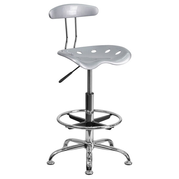 Flash Furniture LF-215-SILVER-GG Silver Drafting Stool with Tractor Seat and Chrome Frame