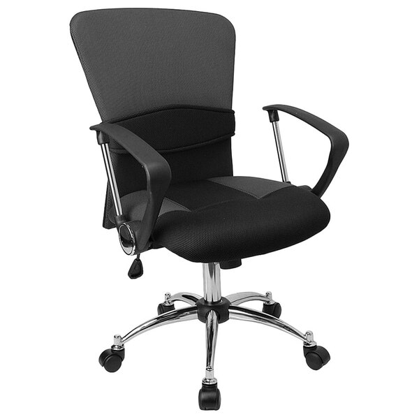 Flash Furniture LF-W23-GREY-GG Mid-Back Gray Mesh Office Chair with Padded Seat, Chrome Swivel Base, and Polyurethane Arms