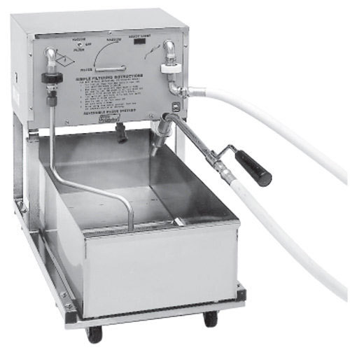 A Pitco fryer oil filter machine with a metal container.