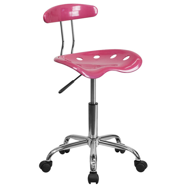 Flash Furniture LF-214-PINK-GG Pink Office / Task Chair with Tractor Seat and Chrome Frame