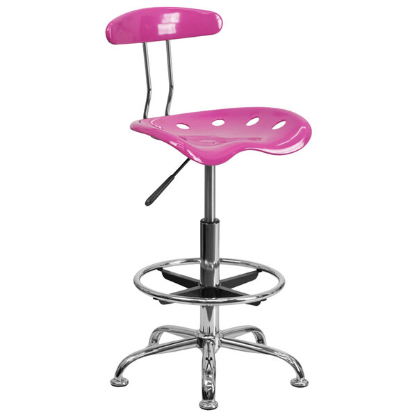 Flash Furniture LF-215-CANDYHEART-GG Candyheart Pink Drafting Stool with Tractor Seat and Chrome Frame