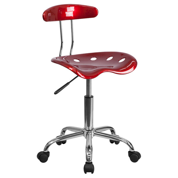 Flash Furniture LF-214-WINERED-GG Wine Red Office / Task Chair with Tractor Seat and Chrome Frame