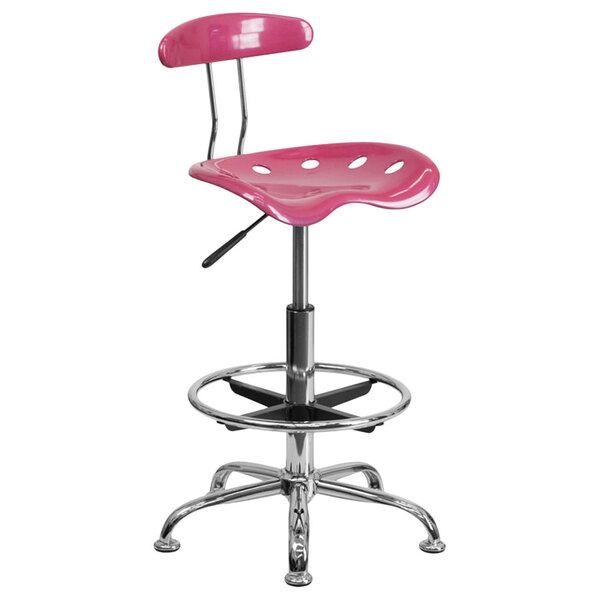 Flash Furniture LF-215-PINK-GG Pink Drafting Stool with Tractor Seat and Chrome Frame