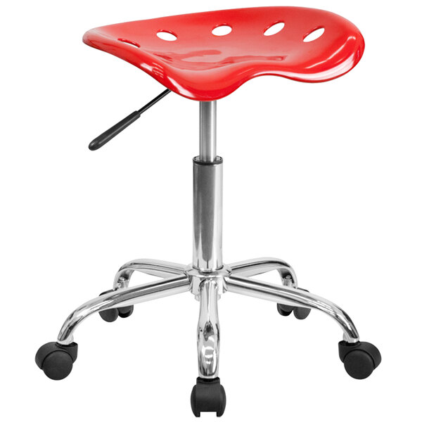 Flash Furniture LF-214A-RED-GG Red Office Stool with Tractor Seat and Chrome Frame