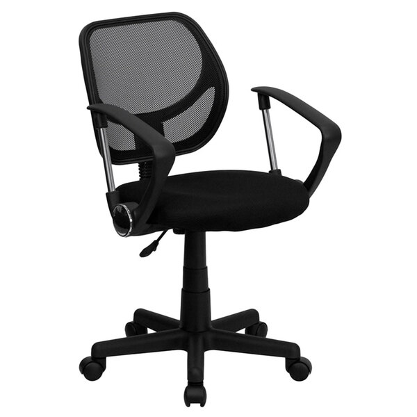 Flash Furniture WA-3074-BK-A-GG Mid-Back Black Mesh Office / Task Chair with Nylon Frame, Swivel Base, and Polyurethane Arms