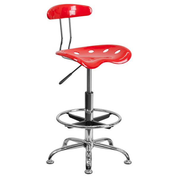 Flash Furniture LF-215-RED-GG Red Drafting Stool with Tractor Seat and Chrome Frame
