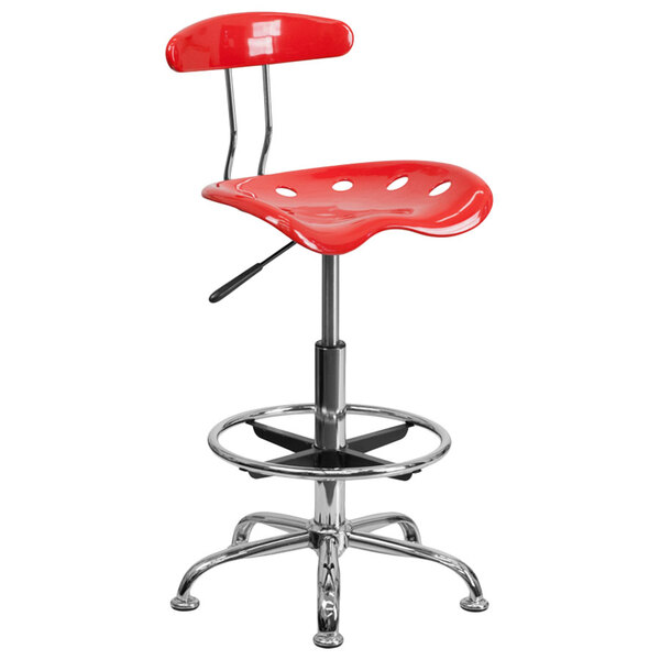 Flash Furniture LF-215-CHERRYTOMATO-GG Cherry Tomato Drafting Stool with Tractor Seat and Chrome Frame