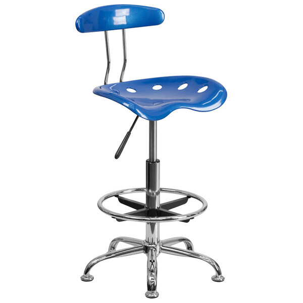 Flash Furniture LF-215-BRIGHTBLUE-GG Bright Blue Drafting Stool with Tractor Seat and Chrome Frame