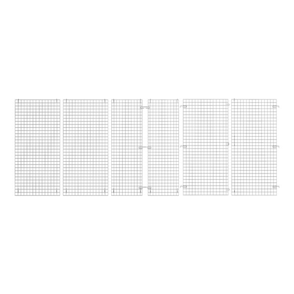A row of wire mesh panels with metal grids.