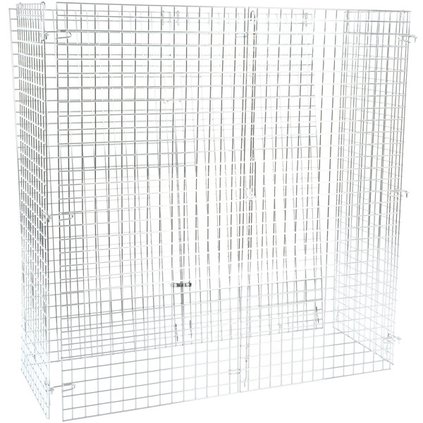 A Regency chrome wire security cage with a grid of wire mesh.