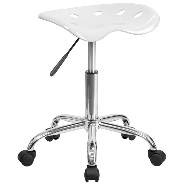 Flash Furniture LF-214A-WHITE-GG White Office Stool with Tractor Seat and Chrome Frame