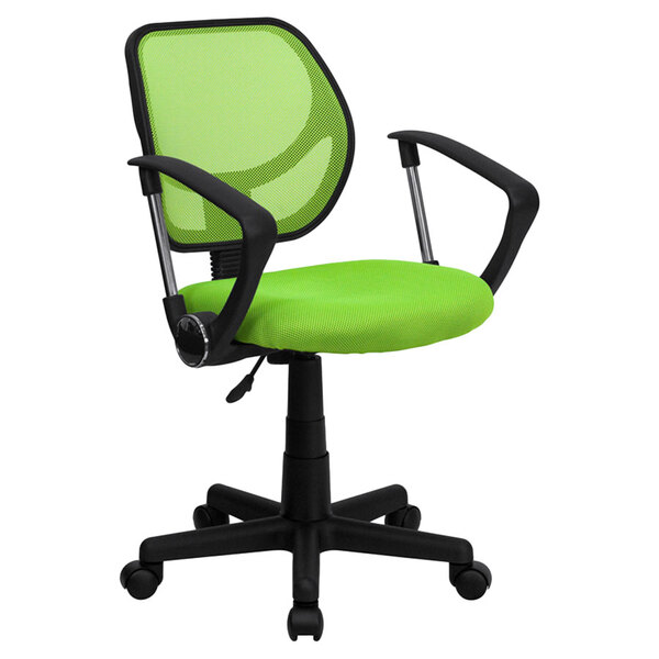 Flash Furniture WA-3074-GN-A-GG Mid-Back Green Mesh Office / Task Chair with Nylon Frame, Swivel Base, and Polyurethane Arms