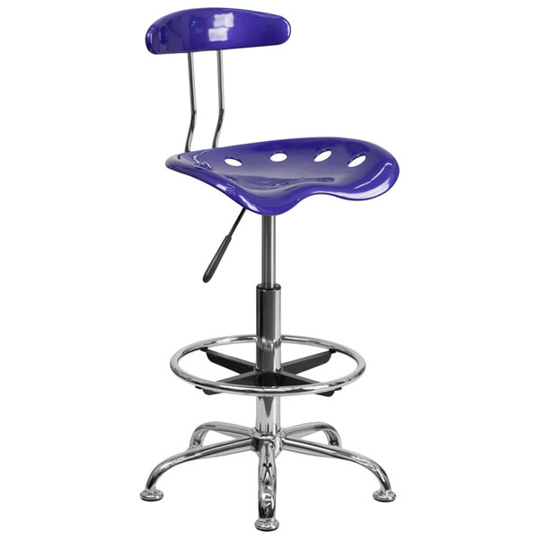 Flash Furniture LF-215-DEEPBLUE-GG Deep Blue Drafting Stool with Tractor Seat and Chrome Frame