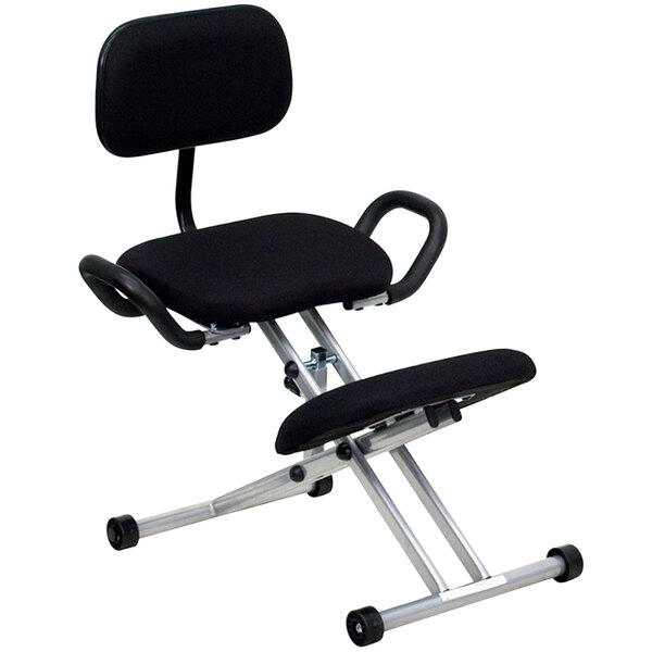 Flash Furniture WL-3439-GG Black Ergonomic Kneeling Office Chair with Silver Steel Frame, Handles, and Back Rest