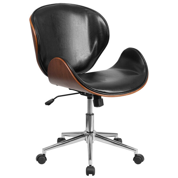 Flash Furniture SD-SDM-2240-5-BK-GG Mid-Back Black Leather Walnut Wood Conference Swivel Chair
