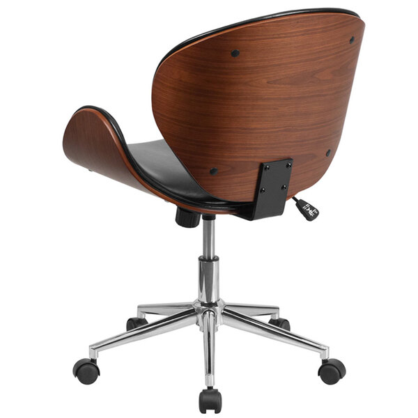 Flash Furniture SD-SDM-2240-5-BK-GG Mid-Back Black Leather Walnut Wood ...