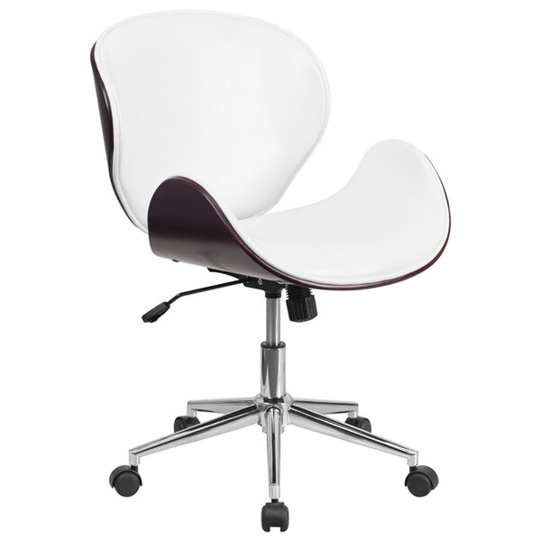 Flash Furniture SD-SDM-2240-5-MAH-WH-GG Mid-Back White Leather Mahogany Wood Conference Swivel Chair