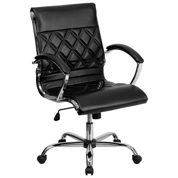 Flash Furniture GO-1297M-MID-BK-GG Mid-Back Black Designer Leather Executive Office Chair with Chrome Arms and Foam-Molded Seat