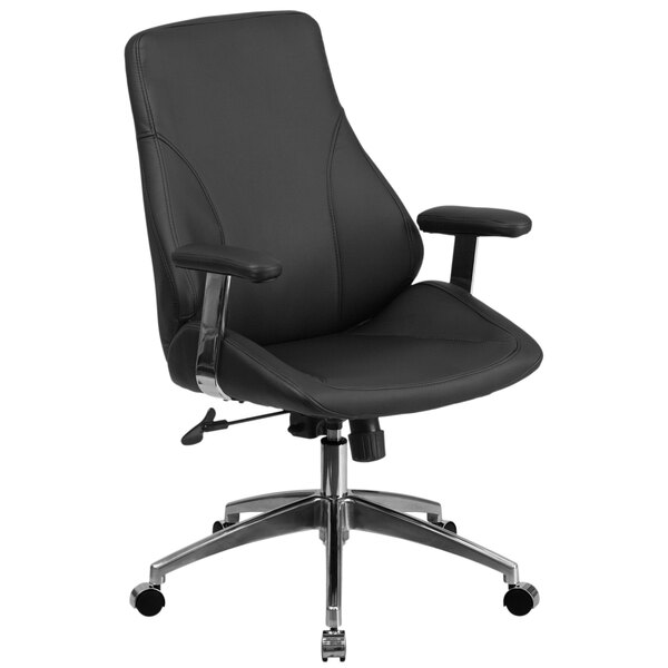 Flash Furniture BT-90068M-GG Mid-Back Black Leather Executive Swivel Office Chair with Padded Chrome Arms
