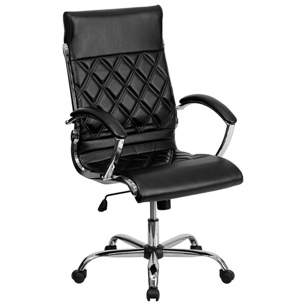 Flash Furniture GO-1297H-HIGH-BK-GG High-Back Black Designer Leather Executive Office Chair with Chrome Arms and Foam-Molded Seat